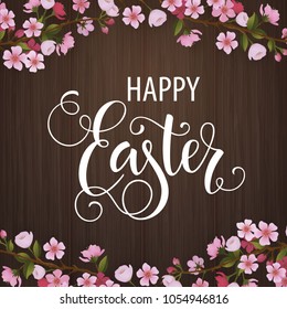 Happy Easter lettering. Spring holidays, Easter background. Vector illustration EPS10.