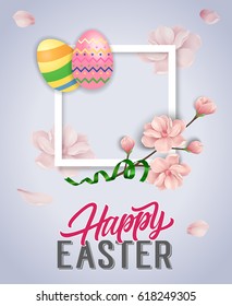 Happy Easter Lettering, Streamer and Eggs
