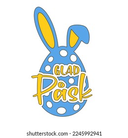 Happy Easter lettering in Swedish (Glad Påsk) with an egg and bunny ears. Isolated on white background. Vector illustration. 