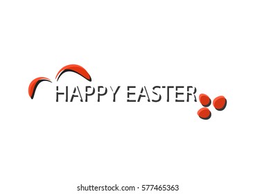 Happy easter lettering with easter symbols , eggs and bunny ears on white vector background.
