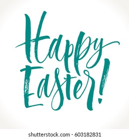 Happy Easter lettering. Template for banner, flyer, gift card or photo overlay. Dry brush handwritten modern calligraphy, vector illustration.