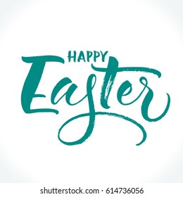 Happy Easter lettering. Template for banner, flyer, gift card or photo overlay. Dry brush handwritten modern calligraphy, vector illustration.