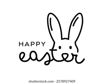 Happy Easter lettering text, Easter bunny typography logo