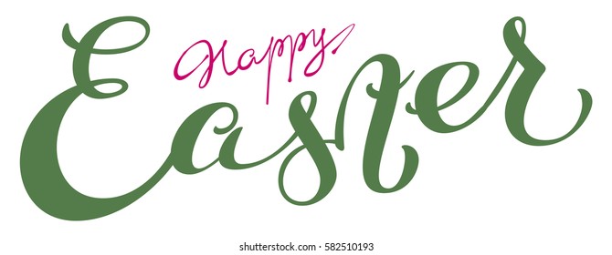 Happy Easter lettering text for greeting card. Isolated on white vector illustration