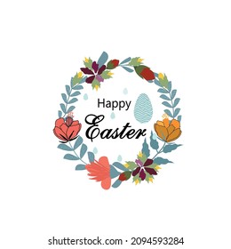 Texto con letras de la Pascua feliz, sobre fondo blanco, ilustración vectorial del marco floral. 
imprimir para tela, afiches, camisas, tarjetas, invitaciones, pegatinas, pancartas.