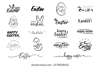 Happy Easter lettering text set, Easter typography logo collection