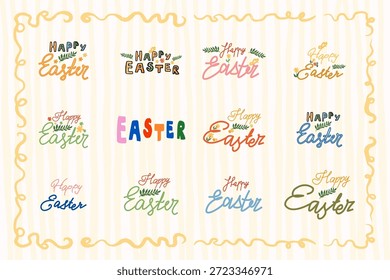 Happy Easter lettering and typography set for festive holiday posters and labels