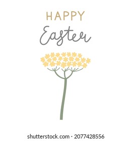 Happy Easter lettering. Vector color hand drawn illustration with yellow flower. For greeting card, poster, banner.