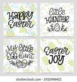 Happy Easter lettering vector illustration. Set of handwritten phrases, quotes and slogans for greeting card, party invitation, prints or social media desing. Unique hand drawn calligraphic elements