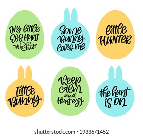 Happy Easter lettering vector illustration. Set of handwritten phrases, quotes and slogans for greeting card, party invitation, prints or social media design. Unique hand drawn calligraphic elements