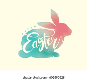 Happy Easter lettering with watercolor background 