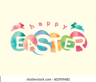 Happy Easter lettering with watercolor background