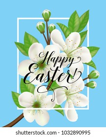 Happy Easter Lettering with White Blossoms