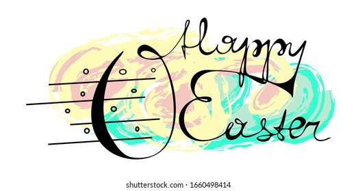 Happy Easter lettering.Vector illustration. Handwritten brush type lettering of Happy Easter isolated on colorful background.