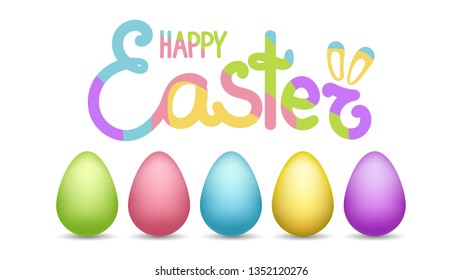 happy Easter letters colored eggs letter in different colors poster banner greeting card