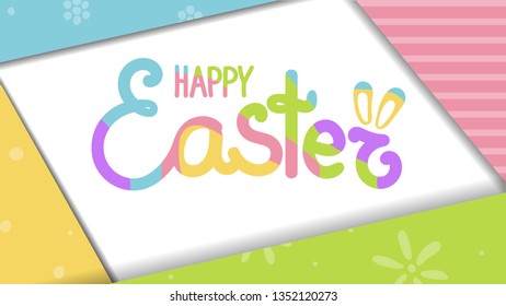happy Easter letters fashionable frame design multi-color banner, poster, card greeting holiday