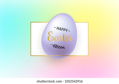 Happy easter. Lilac egg on pastel gradient background. Christian holiday. Vector illustration. Congratulation, postcard, cover. Multicolor.