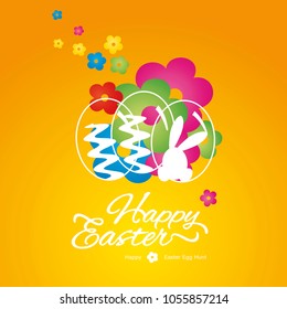 Happy Easter line art abstract spring orange background