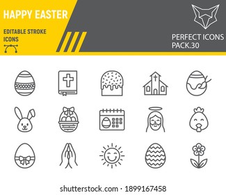 Happy Easter line icon set, holiday collection, vector graphics, logo illustrations, Easter vector icons, celebration signs, outline pictograms, editable stroke