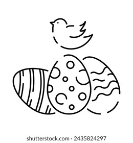 Happy Easter line icon. Vector holiday sign egg, bird and bunny or flower spring