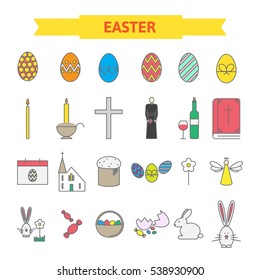 Happy Easter. Line Icons.