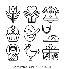 Happy Easter Line Icons Big Set. Vector Set of Modern Thin Outline Icons for Website and Mobile.