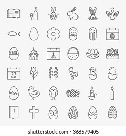 Happy Easter Line Icons Big Set. Vector Set of Modern Thin Outline Icons for Website and Mobile.