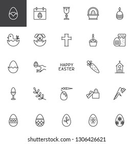 Happy Easter line icons set. linear style symbols collection, outline signs pack. vector graphics. Set includes icons as Easter Egg, Calendar day, Holy Goblet, Candle, Chicken, Rabbit, Church Cross