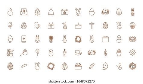 Happy easter line style icon set design, Spring decoration holiday greeting ornament celebration festive season tradition and festival theme Vector illustration