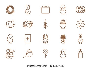 Happy easter line style icon set design, Spring decoration holiday greeting ornament celebration festive season tradition and festival theme Vector illustration