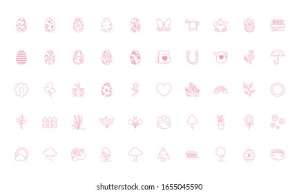 Happy easter line style icon set design, Spring decoration holiday greeting ornament celebration festive season tradition and festival theme Vector illustration