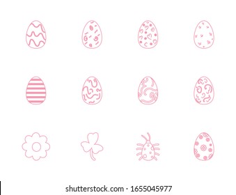 Happy easter line style icon set design, Spring decoration holiday greeting ornament celebration festive season tradition and festival theme Vector illustration