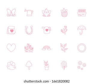 Happy easter line style icon set design, Spring decoration holiday greeting ornament celebration festive season tradition and festival theme Vector illustration