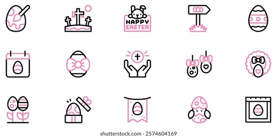 Happy easter line style icon set vector design. Happy Easter Holiday Icons Set. Vector Illustration. EPS 10