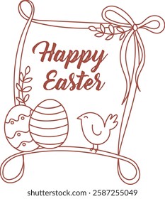 Happy Easter Line Vintage Frame Vector Illustration