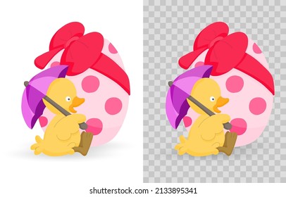 Happy Easter! Little cartoon chick. Funny yellow chicken baby, Easter chick. Elements for Easter design and print. Vector illustration on transparent background. PNG.