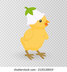 Happy Easter! Little cartoon chick. Funny yellow chicken baby, Easter chick. Elements for Easter design and print. Vector illustration on transparent background. PNG.