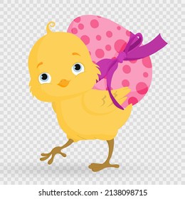 Happy Easter! Little cartoon chick. Funny yellow chicken baby, Easter chick. Elements for Easter design and print. Vector illustration on transparent background. PNG.