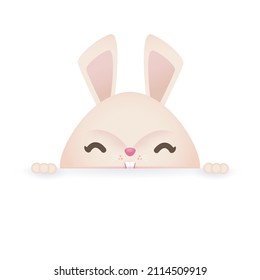 Happy Easter Little Rabbit Bunny with big sign board template isolated on white Background vector illustration