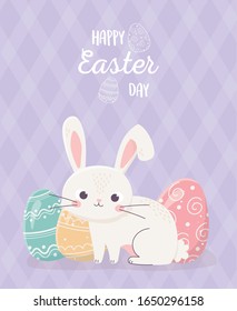 feliz conejo de Pascua con huevos celebración tradicional ilustración vectorial