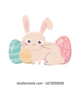 feliz conejo de Pascua con huevos celebración tradicional ilustración vectorial