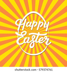 Happy Easter logo design on Sunburst Pattern. Vector illustration.