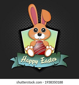 Happy Easter. Easter logo design template. Easter rabbit with cricket ball on an isolated background. Pattern for greeting card, banner, poster, emblem, invitation. Vector illustration