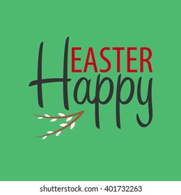 Happy Easter logo emblem. Text with willow