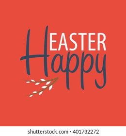 Happy Easter logo emblem. Text with willow