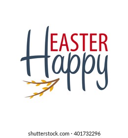 Happy Easter logo emblem. Text with willow