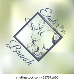 Happy easter logo, rabbit logo, bunny logo.Outline element, easter text