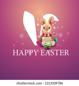 Happy Easter, logo with rabbit ears and Easter bunny