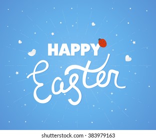 Happy Easter logo template. Hand Lettering.  Easter illustration for greeting card, ad, poster, blog, article