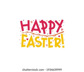Happy Easter logo with willow on a white background.  Vector illustration for the design of cards, banners and letterhead.